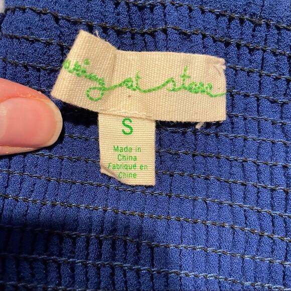 Anthropologie Vintage Y2K Staring at Stars Blue Strapless Smocked Mini Dress S - Picture 8 of 8